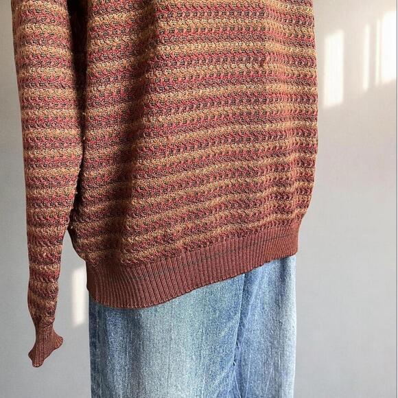 Lenor Romano Vintage Merino Wool Sweater Brown Rust Micro Stripe Knit Uruguay M - Picture 4 of 8